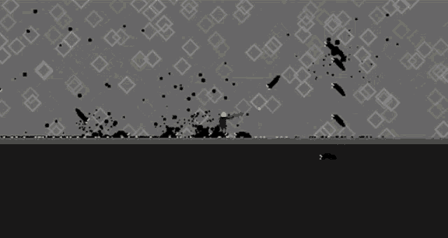 a computer screen shows a man standing in front of a wall of explosions