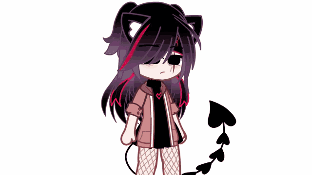 a girl with a cat ear and a tail is wearing a cat costume .