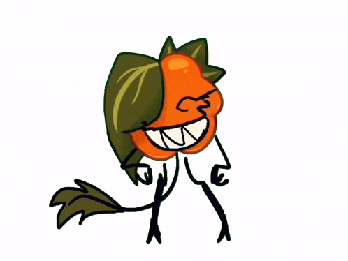 a cartoon drawing of a pumpkin with a green leaf on it 's head