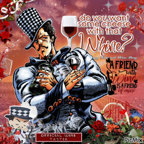 a man in a top hat is holding a glass of wine with the words do you want some cheese with that wine