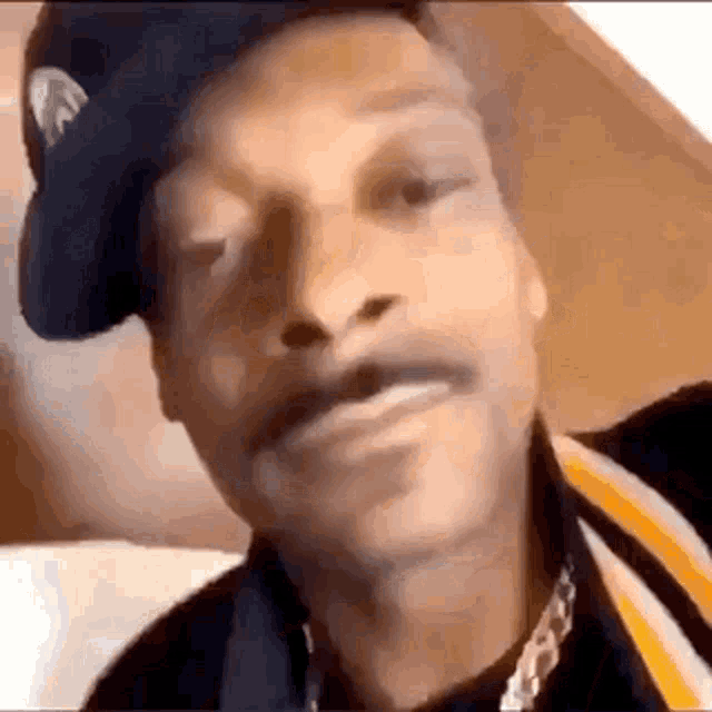 snoop dogg is wearing a hat and a necklace and smiling .