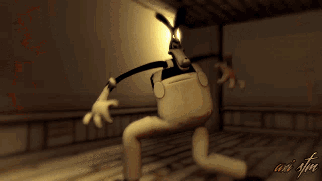 a cartoon character is standing on a brick floor with the letters aoi written on the bottom