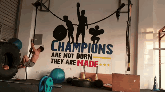 a gym with champions are not born they are made written on the wall