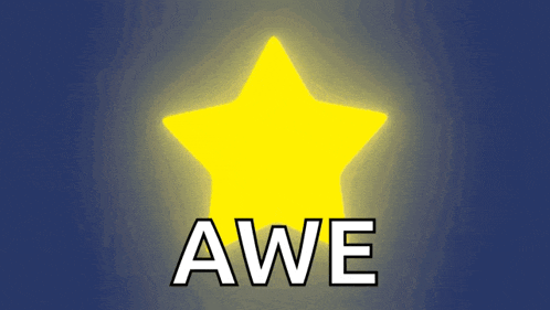 a glowing yellow star with the word awe below it