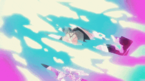 a cartoon character is flying through the air with a purple background