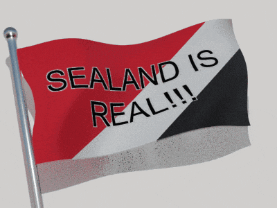 a flag that says sealand is real is waving in the wind
