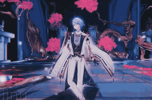 a drawing of a person in a white robe with a sword in his hand