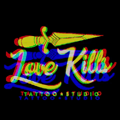 a colorful logo for a tattoo studio called love kill tattoo studio