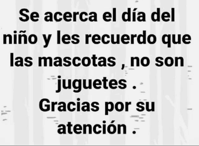 a black and white poster that says se acerca el dia del niño y les recuerdo que las mascotas no son juguetes