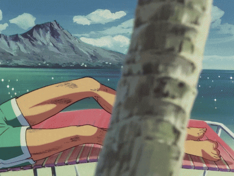 a cartoon of a person laying on a beach chair