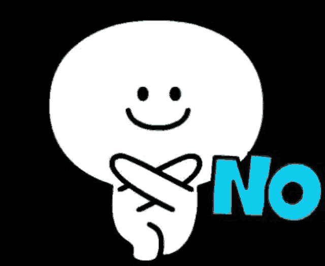a cartoon character with a smiley face is covering his mouth with his hands and says `` no '' .