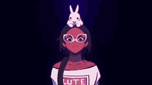 a cartoon character with a bunny on his head is surrounded by colorful lights