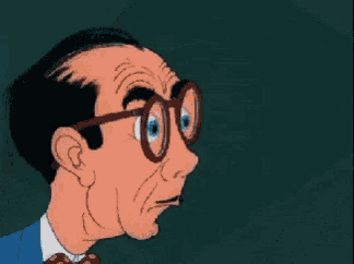 a cartoon of a man wearing glasses that look like a cone