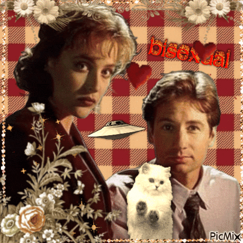 a picture of a man and a woman with a cat and the words bisex cat on the bottom