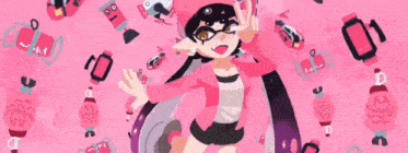 a girl in a pink jacket is giving the peace sign