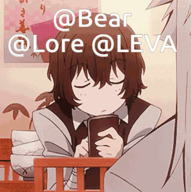 a cartoon of a boy holding a book with the words bear @lore @leva above him