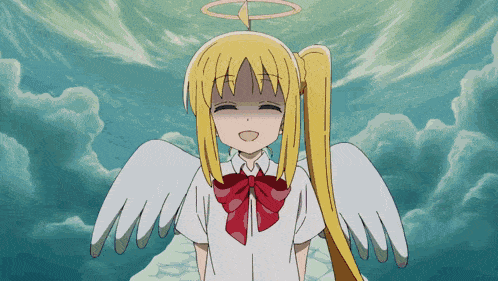 a girl with angel wings and a halo around her head