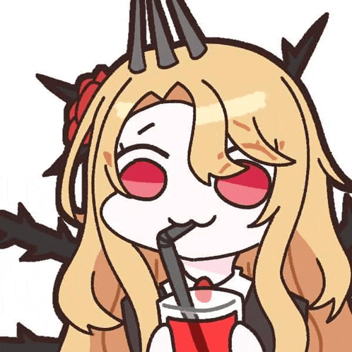 a cartoon of a girl with horns drinking through a straw .