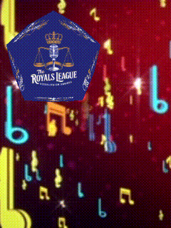 a woman is standing in front of a royals league advertisement