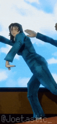 a man and a woman are dancing in front of a screen that says joetastic