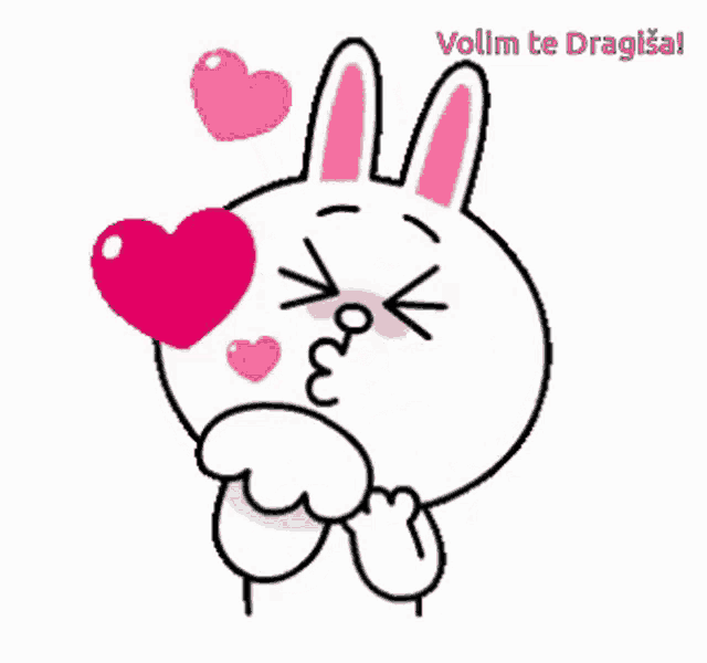 a sticker of a bunny with hearts on its eyes and the words volim te dragisa below it