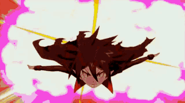 a cartoon character is flying through the air with a sword .