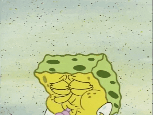 a cartoon of spongebob playing a shell with his mouth