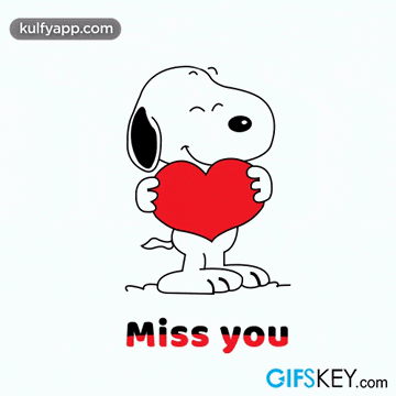 a cartoon of snoopy holding a red heart with the words " miss you " below it