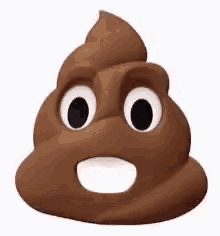 a close up of a cartoon poop with a surprised face on a white background .
