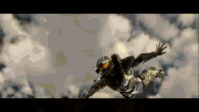 a man is flying through the air in a video game .