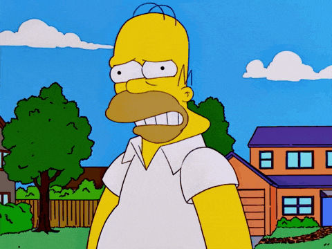 homer simpson stands in front of a house with a purple roof