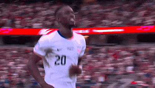 a soccer player with the number 20 on his jersey is running on the field