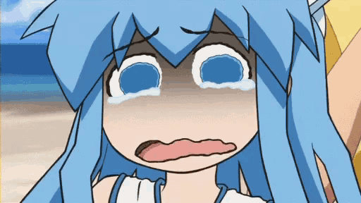 a cartoon character with blue hair is crying