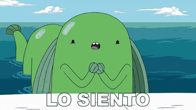 a cartoon of a green monster with the words lo siento in white letters