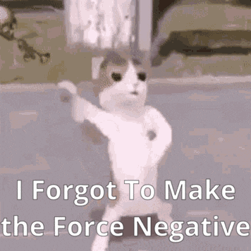 a cat is standing on its hind legs and says i forgot to make the force negative .