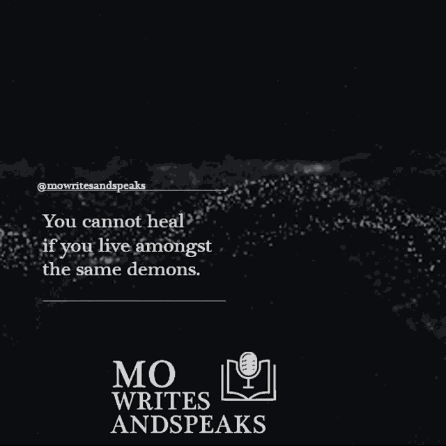 a quote from mo writes and speaks is displayed on a black background