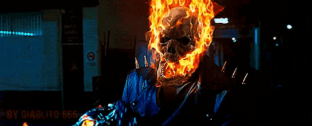 a picture of a ghost rider with a skull on fire