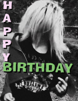 a black and white photo of a woman with the words happy birthday written on the bottom