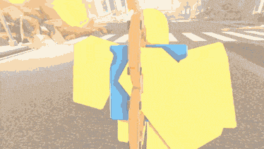 a roblox character is walking down a street with an explosion in the background