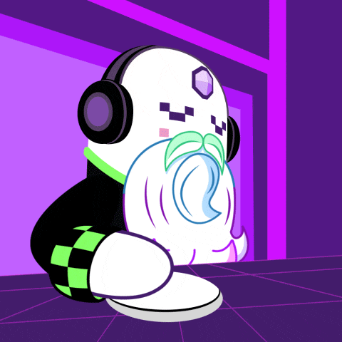 a cartoon character with a beard and headphones