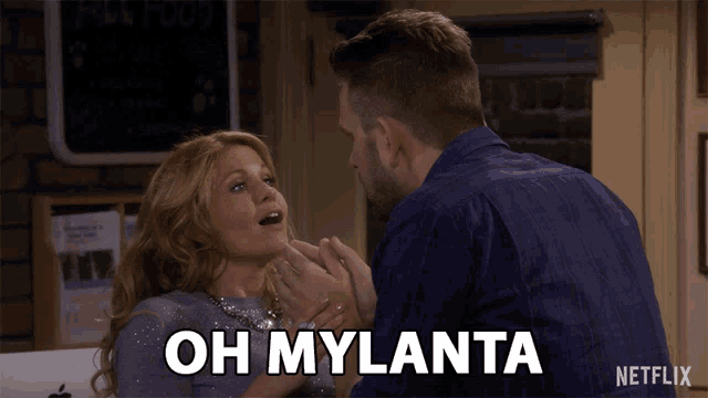a man and a woman are looking at each other and the woman is saying " oh mylanta "