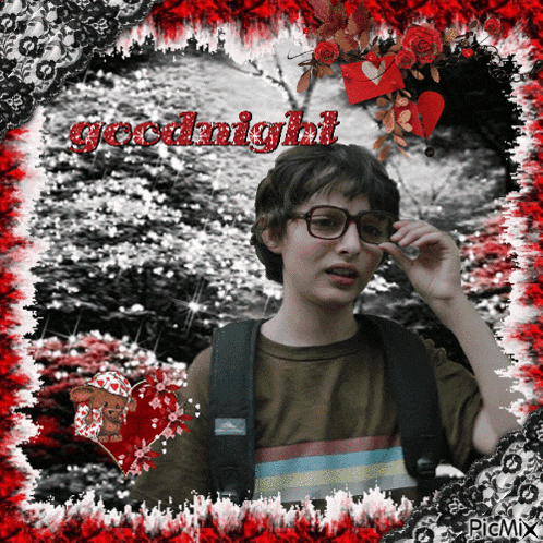 a picture of a boy with glasses and the words goodnight on the bottom