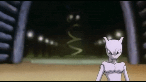 a cartoon character is standing in front of a fence in a dark room .