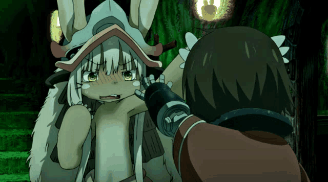 a cartoon character with horns is being held by a man