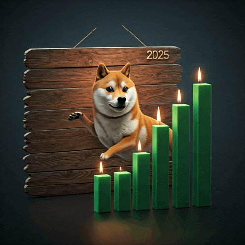 a dog is standing in front of a sign which says 2025