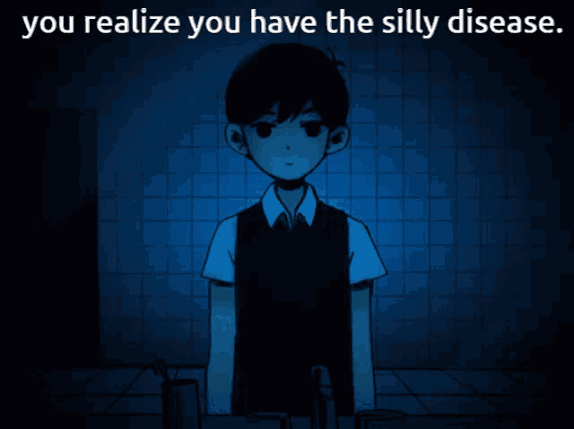 a cartoon of a boy in a bathroom with the words you realize you have the silly disease