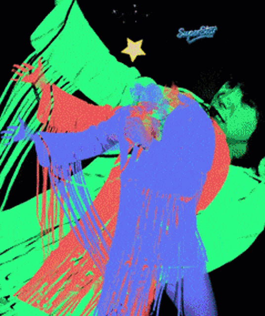 a colorful drawing of a person with the word super star on the bottom