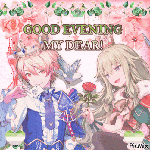 a good evening my dear greeting card with a boy and a girl