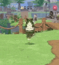 a video game scene with a sheep flying through the air