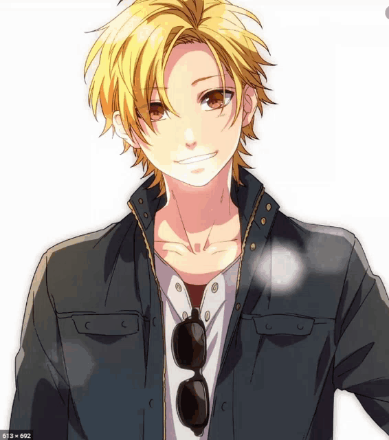 a drawing of a boy with yellow hair and brown eyes with the numbers 613 and 692 below him
